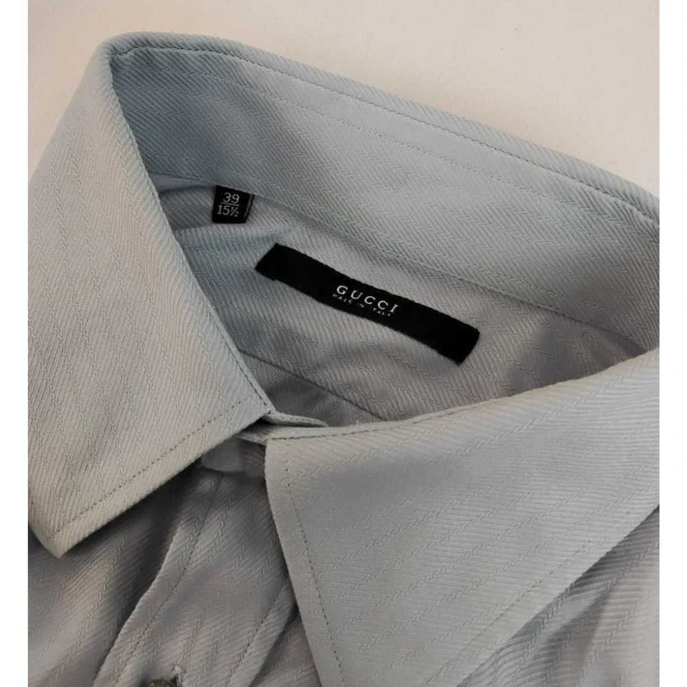 Gucci Cotton Twill Button Up Shirt Men's 15 1/2 Light Blue Made in Italy #Z5764